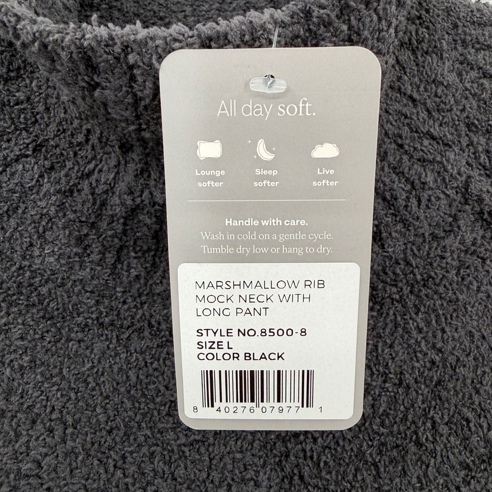 Softies Marshmallow Rib Mock Neck Sweater Black Sz L Plush Cozy Lounge Oversized - Picture 5 of 8